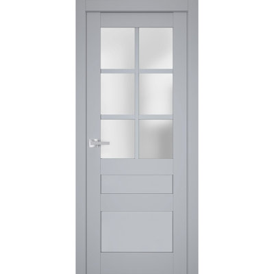 Porte-fenêtre intérieure pleine en verre dépoli Veregio 7339 Gris mat, panneau simple, cadre et poignées inclus, idéal pour salle de bain ou chambre à coucher. Porte robuste - 91,4 cm x 213,4 cm