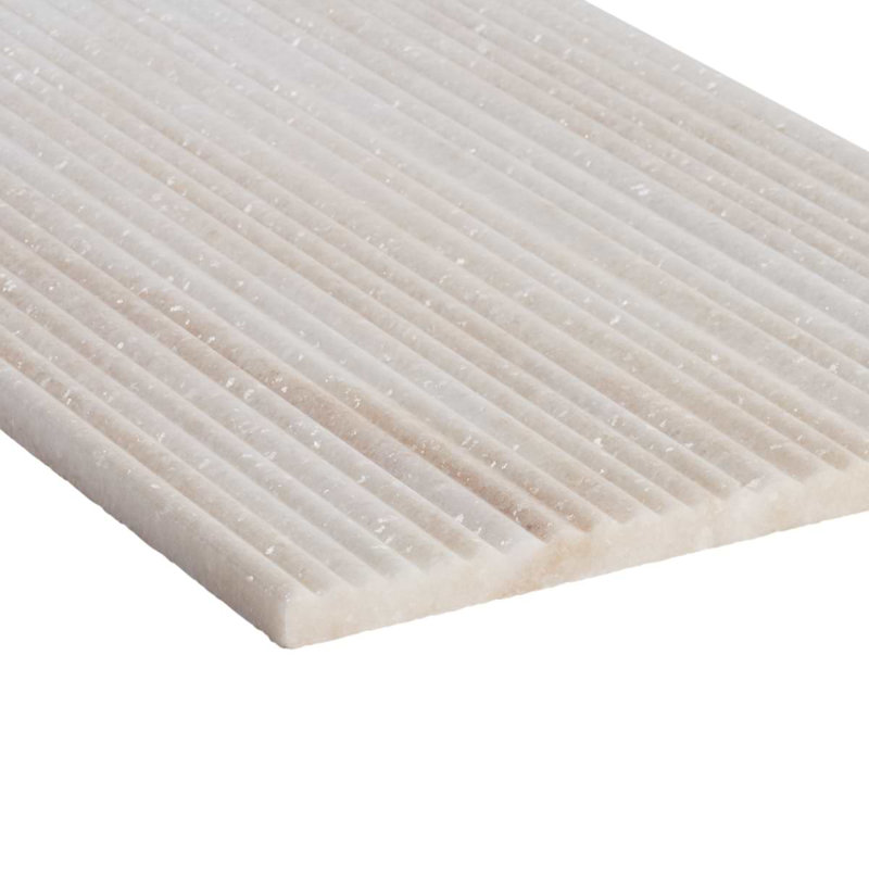 Set of 2 Waves 12x24 Fluted 3D Honed Marble Tiles, White Lion