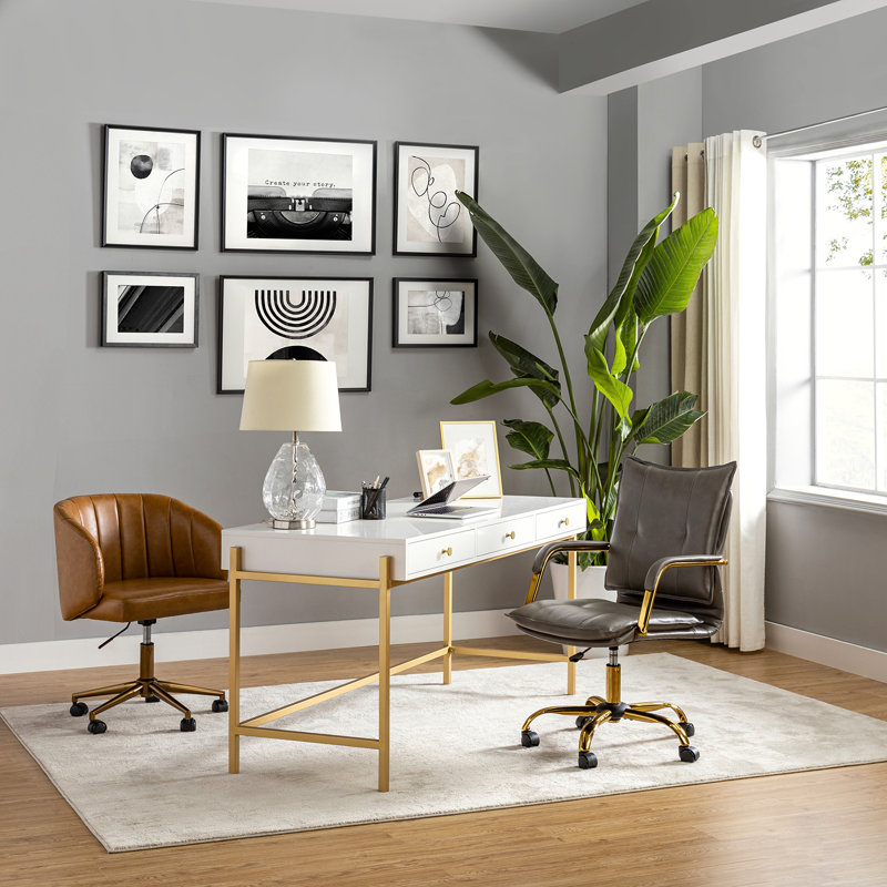 Chaise de travail en similicuir avec accoudoirs rembourrés Lundgren, Similicuir gris caillou gris
