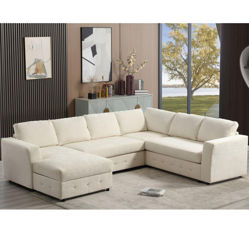 Canapé moderne à 6 places, Chenille beige