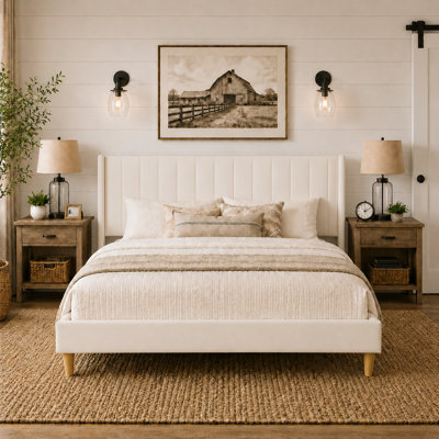 Eriksay Low Profile Upholstered Platform Bed with Wingback Headboard