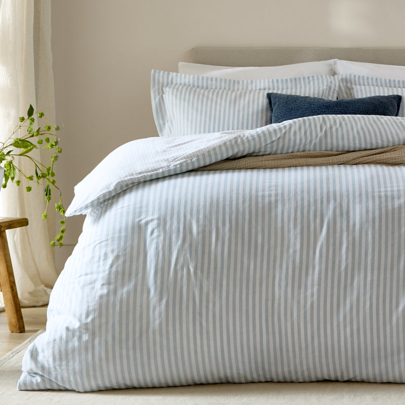 Hebden Cotton Striped Duvet Cover Set, Single Duvet Cover Set  + 1 Pillowcase, Blue