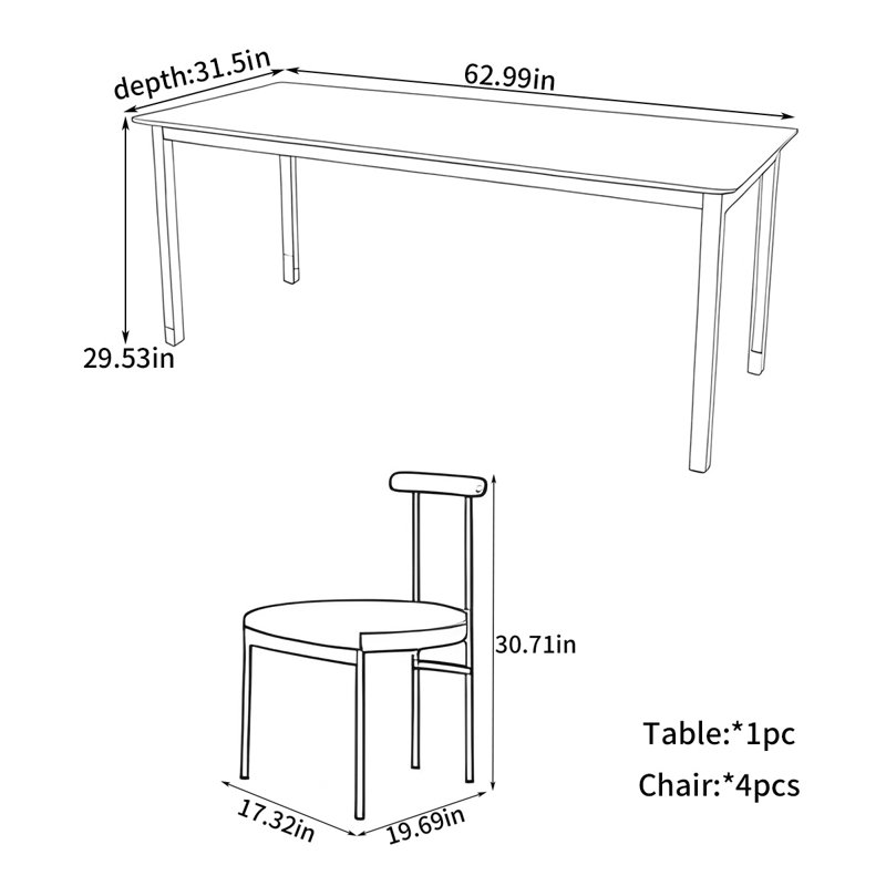Home simple dining table, 29.53"H x 62.99"L x 31.5"W