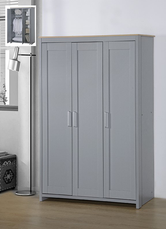 Suisun 3 Door Wood Wardrobe, Grey