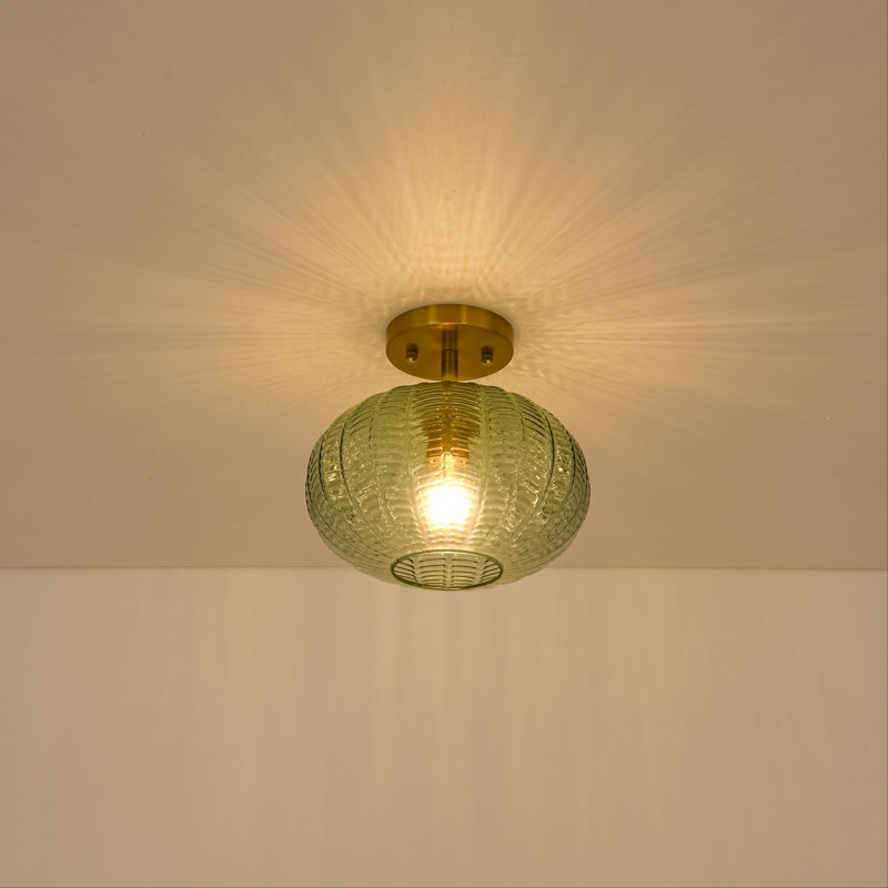 1-Light Modern Ribbed Glass Shade Flush Mount
