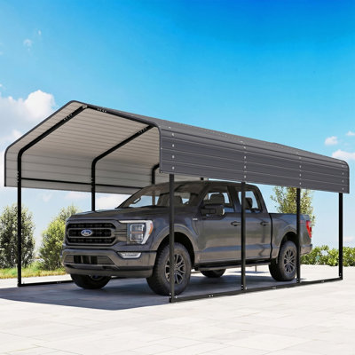 Jaxenor 10x15 FT Metal Carport Kits, Heavy Duty Car Ports on Clearance with Galvanized Metal Roof, Outdoor Garage Car Shelter Shade for Car, Boats and Truck (Dark Gray)