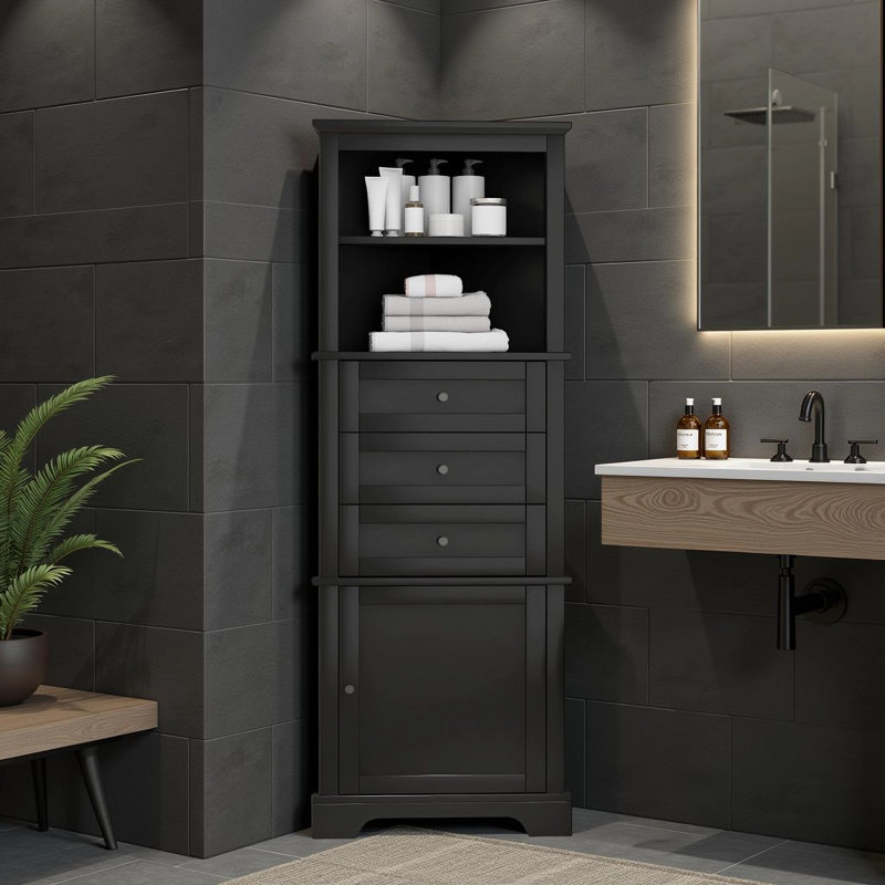 Traditional Tall Corner Cabinet, 68.9"H Freestanding Storage Unit With 3 Drawers & Adjustable Shelves, Black