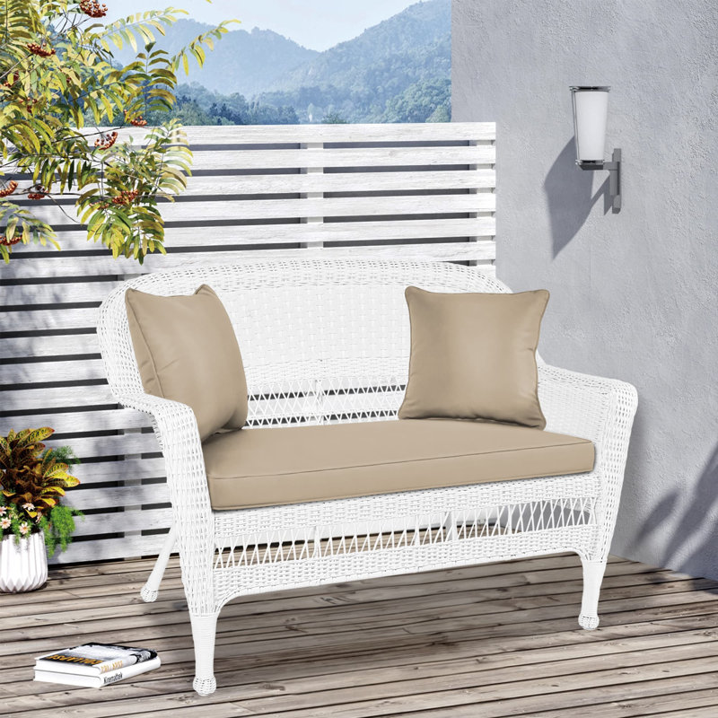 Armbruster 52 " W Straight Wicker Loveseat with Cushions, Tan, White