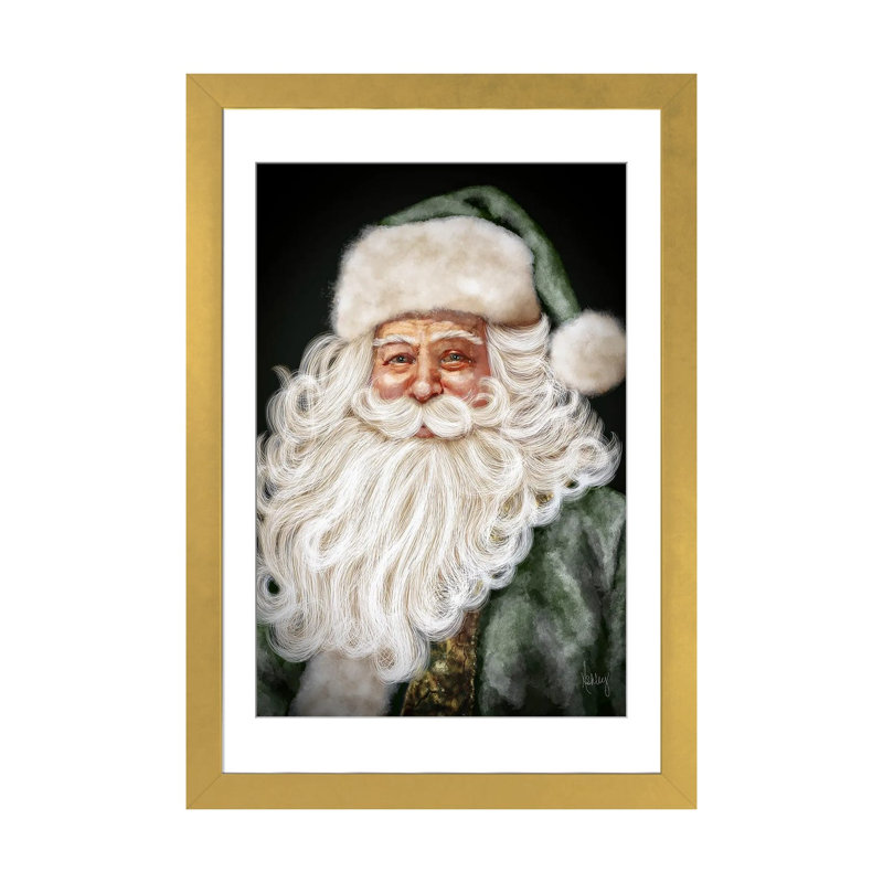 «Green Santa» - reproduction d'art murale - papier d'art encadré, Doré