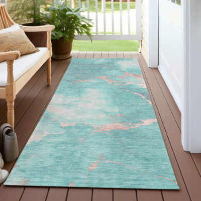 Tapis bleu sarcelle lavable à la machine intérieur / extérieur Xhevrie