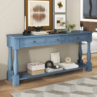 Table console longue de 63 po avec tiroirs de rangement et tablette inférieure pour le vestibule et la table d'entrée