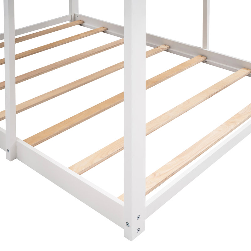 Lit double superposé blanc avec caractéristiques - Toit, fenêtre, garde-corps, pour s'inquiéter - Sleep In crée un espace de sommeil relaxant et