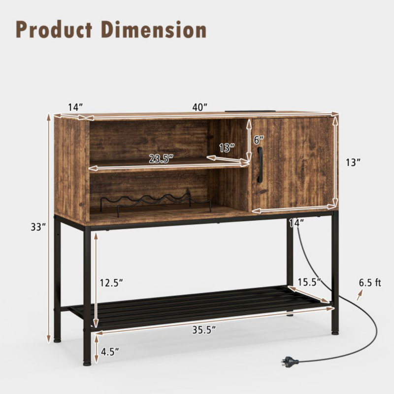 Buffet buffet avec bar et prises de courant et ports USB, Brun
