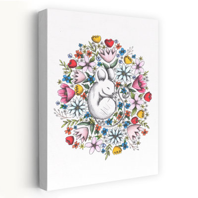 Couronne florale de souris paisible - Affiche murale abstraite et colorée représentant un animal paisible et des fleurs