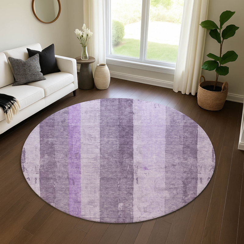 Premium Machine Washable Mayfield AMF1689 Stripes Rug, Round 8'