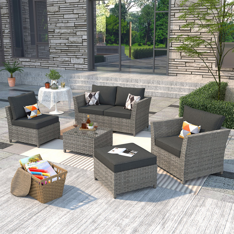 Nakeisha 5 - Person Patio Conversation Set with Cushions, Black, No