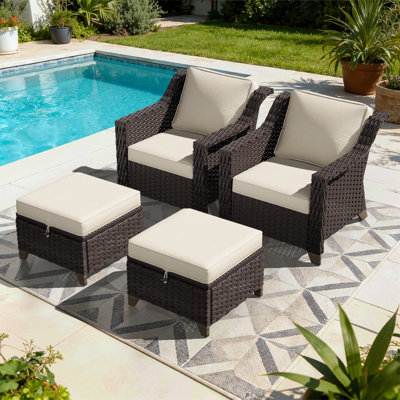 Meriwether Patio Chair with Cushions and Ottomans