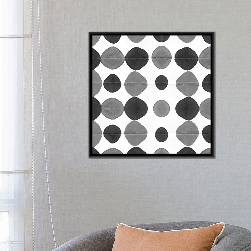 « sceau black black & white iii », impression sur toile, H 18 po x l 18 po x P 1,5 po, Toile avec cadre noir, Pas de tapis