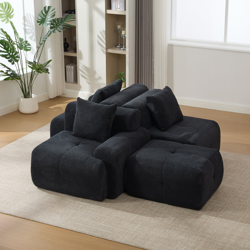 Canapé modulaire rembourré en mousse rembourré de mousse de 4 pièces de 104 po Boneless, Polyester gris anthracite