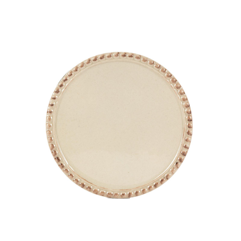 Cream Ceramic 6-Piece Coaster Set with Cast Metal Holder