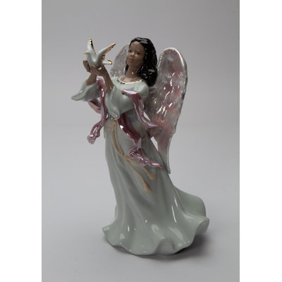 Figurine de boîte à musique ange afro-américain avec colombe
