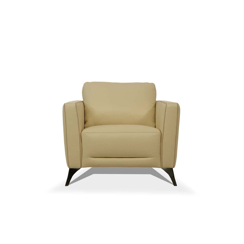Fauteuil en cuir de 35 po Dossett, Cuir véritable crème