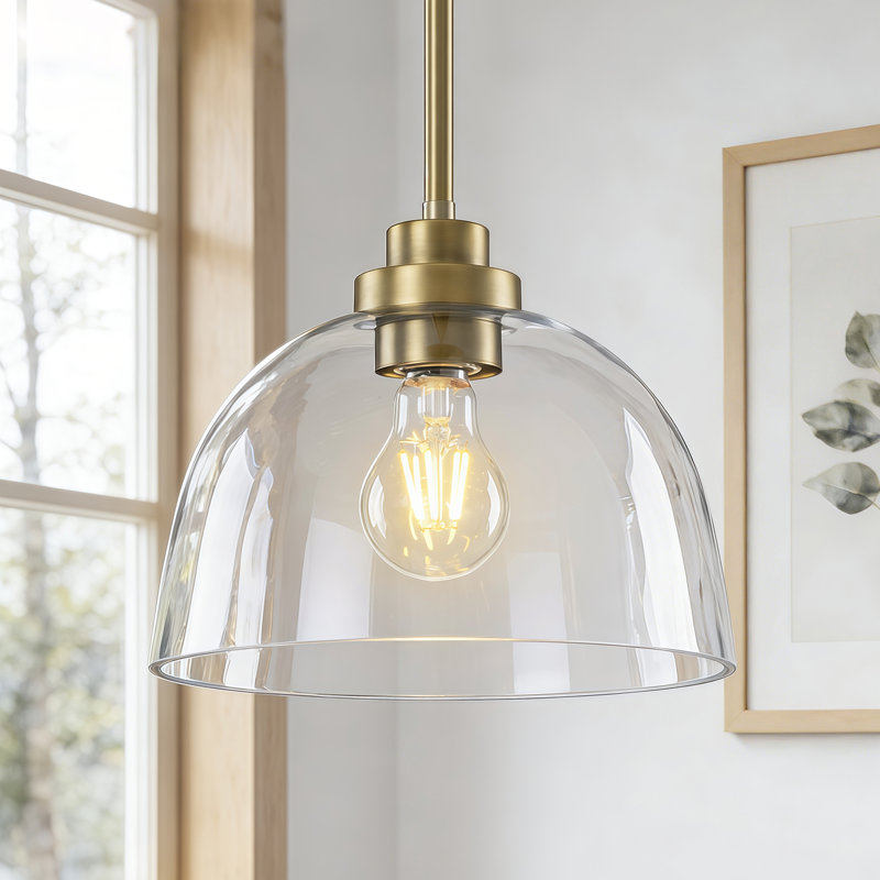 Modern 1-Light Single Dome Kitchen Island Pendant With Clear Glass, Gold