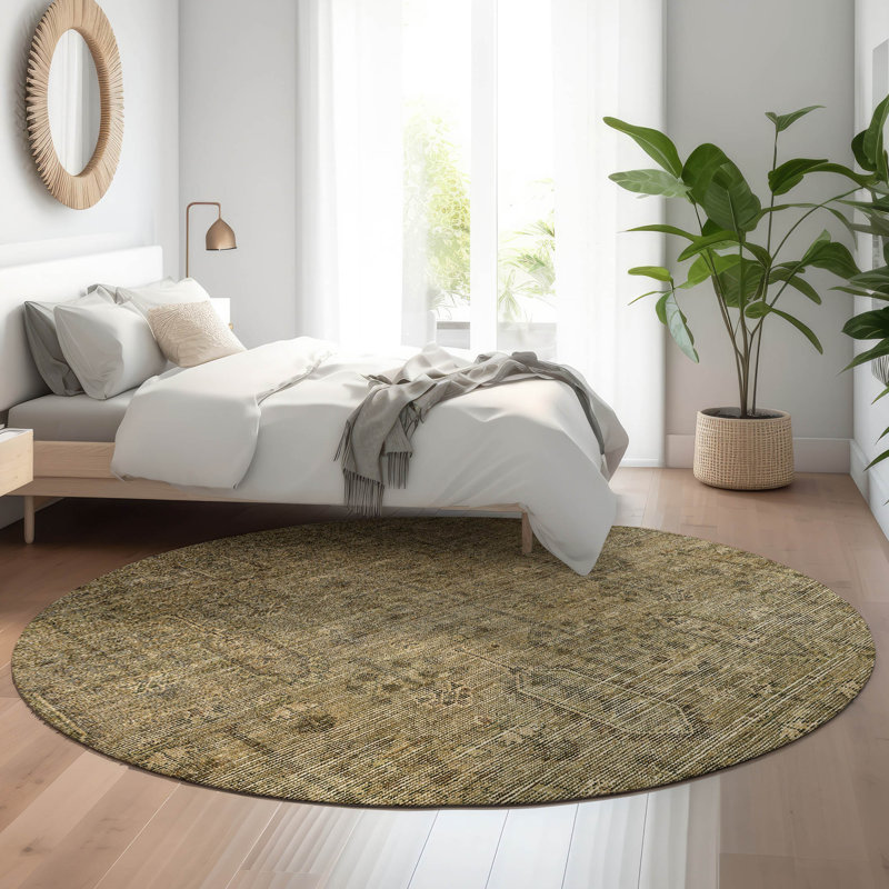 Premium Machine Washable Prisco Brown Rug, Round 8'