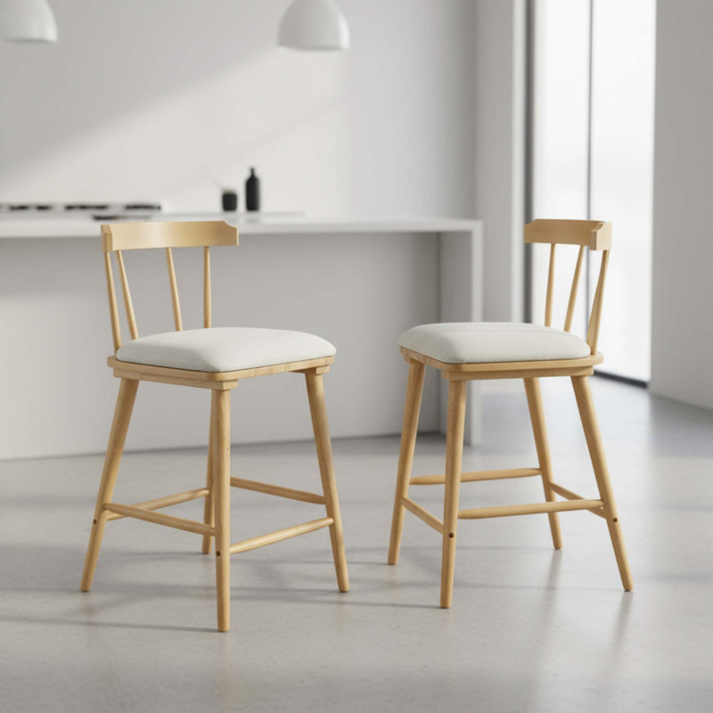 Tabouret de comptoir rembourré en bois Olivia, style Windsor, ensemble de 2, Naturel