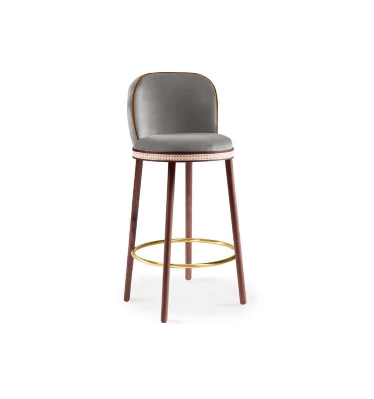 Tabouret de bar et de comptoir Alma, Tabouret de bar (siège d'une hauteur de 30 po), Laiton satiné, Brouillard