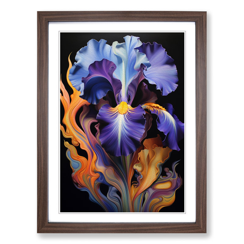 Iris Flower Art Deco - Framed Print, Walnut Framed, 64cm H x 46cm W x 2cm D