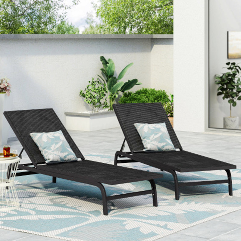 Two Adjustable Chaise Lounges With 5-Position Reclining Backs, Dark Gray