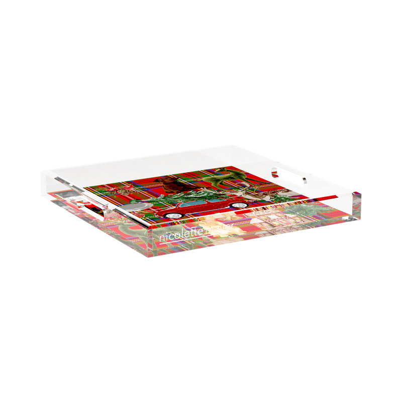 Acrylic Decorative Tray, Plaid , 12"W x 12"D x 2"H