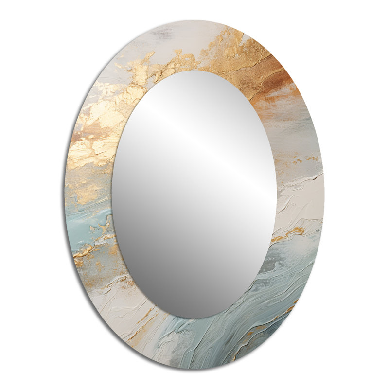 Miroir mural ovale doré et bleu Beach Tranquility IV, 40 po x 30 po