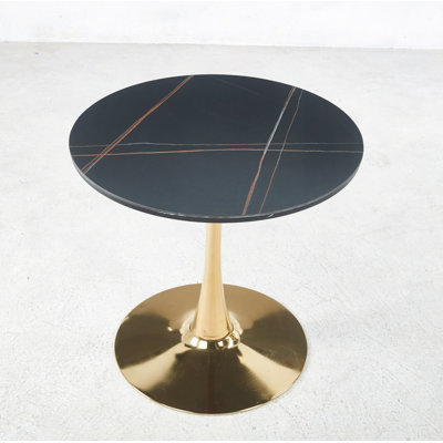 31.5"Table Dining Table For 2-4 People With Round Mdf Table Top, Pedestal Dining Table, End Table Leisure Coffee Table,Ceramic And MDF Top