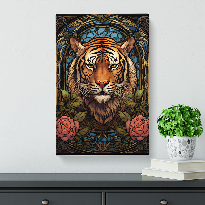 Tiger Art Nouveau No.2 - Print, 60cm H x 40cm W x 3cm D, Wrapped Canvas