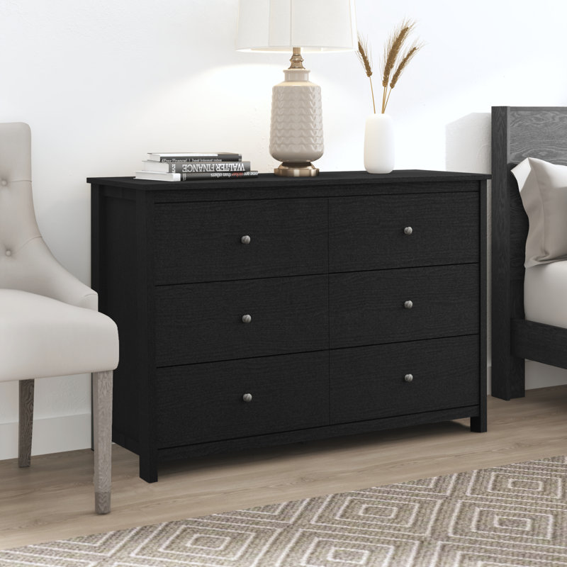 Isenbert 6 Drawer 47" W Standard Dresser, Black Oak