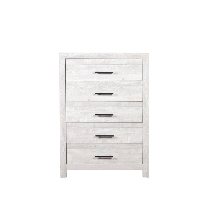 Commode 5 tiroirs en bois, Blanc