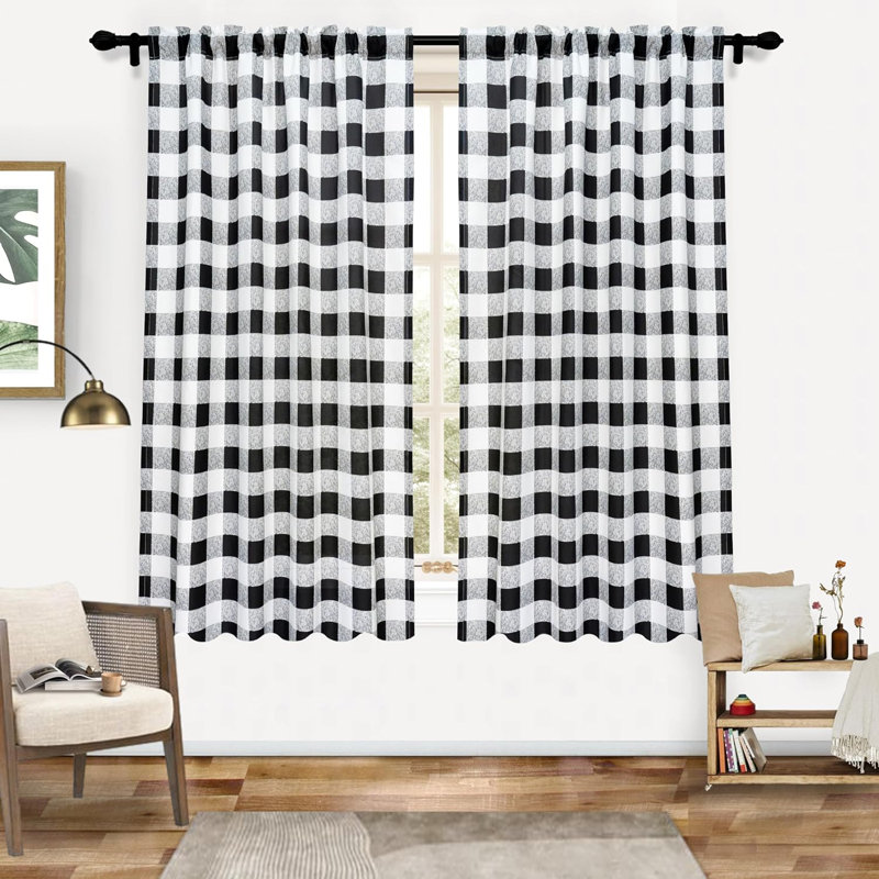 Paire de rideaux semi-transparents 2 panneaux Chionne, L 52 po x L 63 po, Noir / blanc