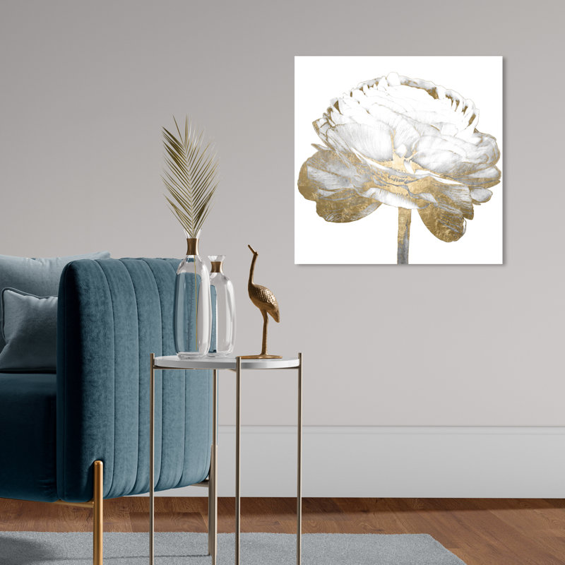 Découpage de fleurs blanches et dorées - peinture sur toile tendue, H 16 po x l 16 po