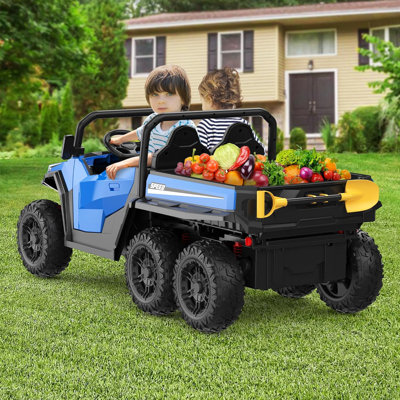 Camion à benne basculante électrique 24V 4WD 6 roues pour enfants, 2 places, moteurs 4 × 200W, télécommande, lumières DEL, musique, lit à benne basculante