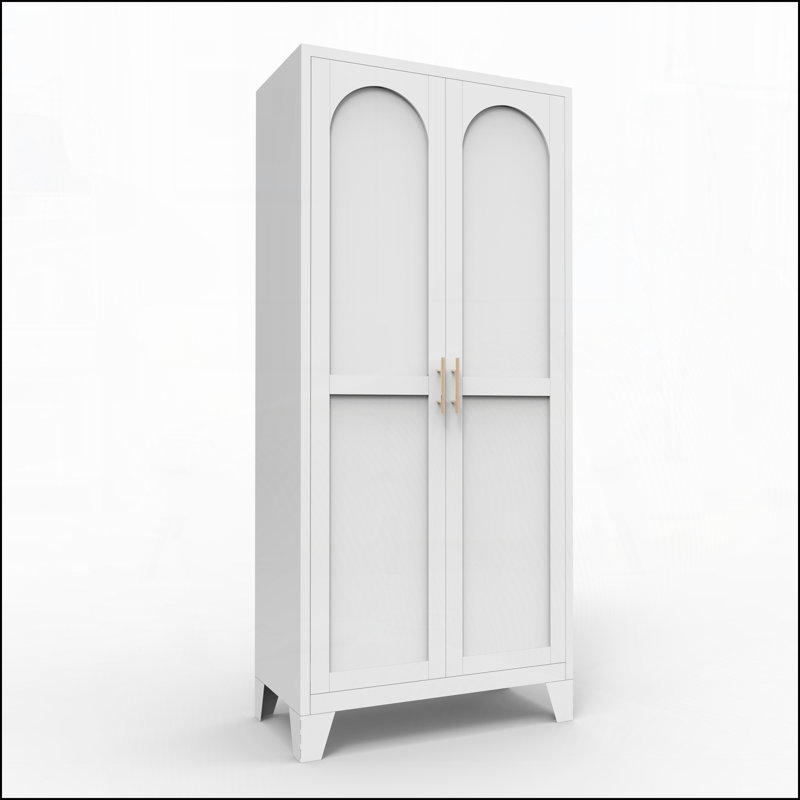 61" Metal Storage Cabinet with Doors and Adjustable Shelves, White