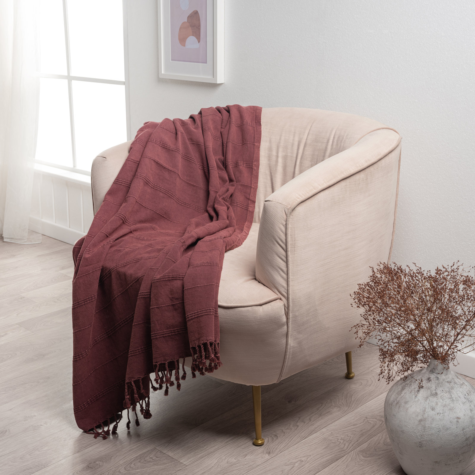 Dafina Cotton Throw Blanket, Burgundy