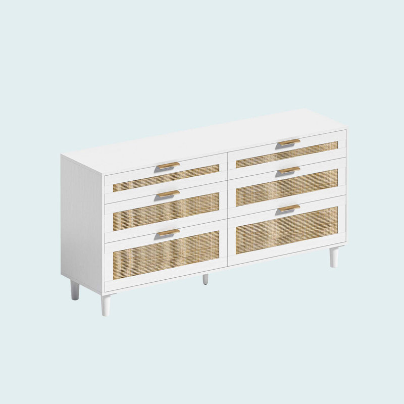 59" Rattan Dresser With Drawers, White