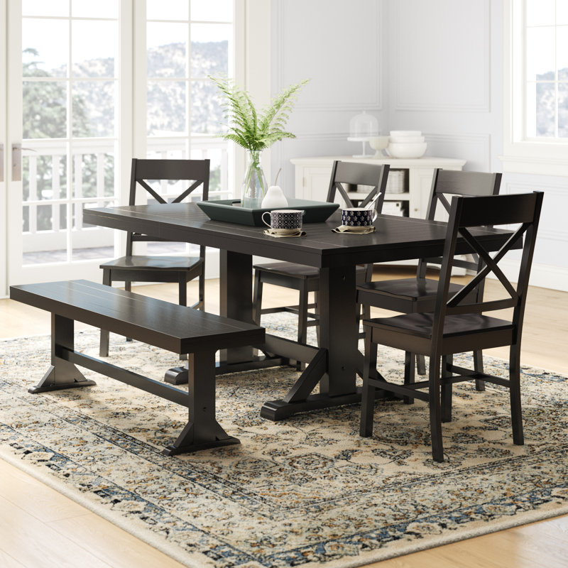 Amarapal 7 - Person Trestle Dining Set, Black
