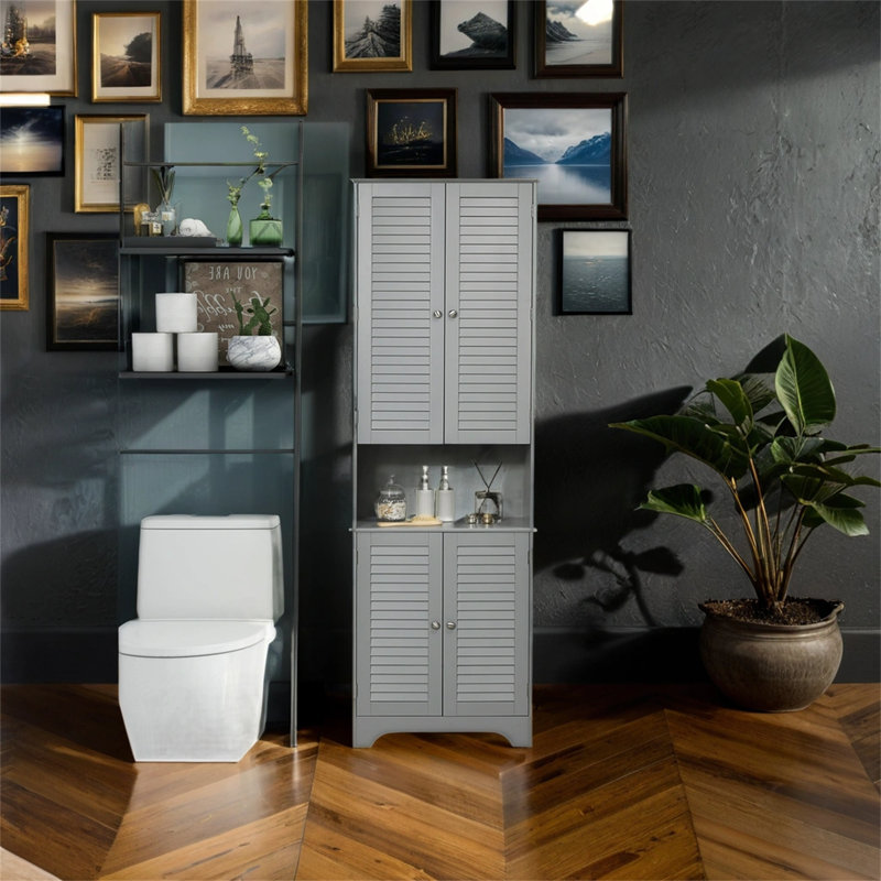 Armoire de salle de bain autoportante en panneau de fibres à densité moyenne Malary, Gris