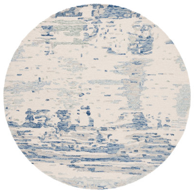Jayma Hand Tufted Wool/Cotton Abstract Rug in Ivory/Blue