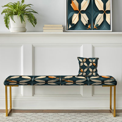 Victorian Elegance Blue Title - Geometric Upholstered Gold Bench