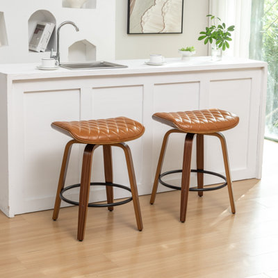 Gerald Faux Leather Wood Swivel Bar Stools