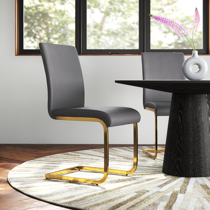 Steelman 19'' H Faux Leather Upholstered Side Chair, Gray, Gold
